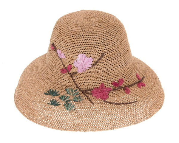 A662-EMBROIDERED FINE RAFFIA CROCHET SUN HAT