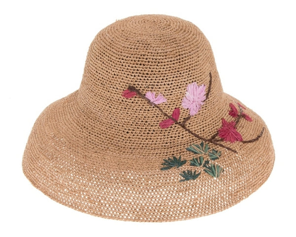 A662-EMBROIDERED FINE RAFFIA CROCHET SUN HAT