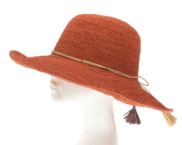 A667-FINE RAFFIA CROCHET TASSEL HAT