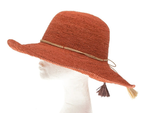 A667-FINE RAFFIA CROCHET TASSEL HAT