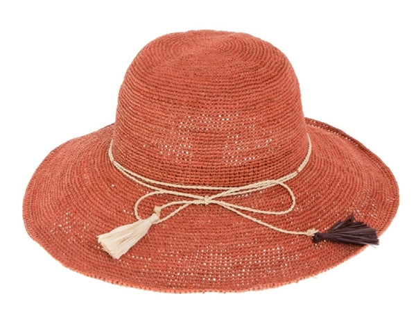 A667-FINE RAFFIA CROCHET TASSEL HAT