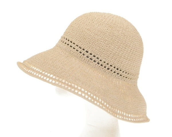 A669-FINE RAFFIA CROCHET HAT W/ EYELETS