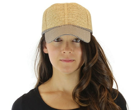 A685-STRAW & FABRIC BASEBALL CAP