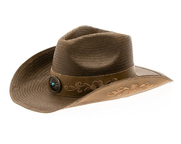 A698-HANDWOVEN BROWN TOYO COWBOY HAT