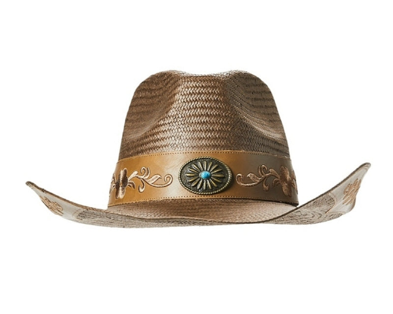 A698-HANDWOVEN BROWN TOYO COWBOY HAT