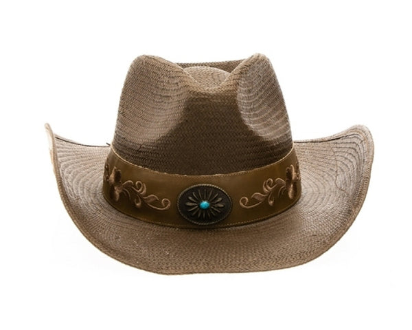 A698-HANDWOVEN BROWN TOYO COWBOY HAT