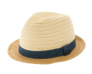 A748-CHILD'S STRAW FEDORA W/ CHAMBRAY BAND