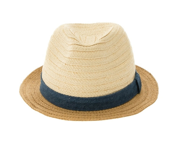 A748-CHILD'S STRAW FEDORA W/ CHAMBRAY BAND