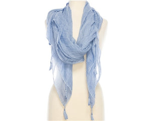 A809-STONEWASHED TASSEL COTTON SCARF - 8 COLORS