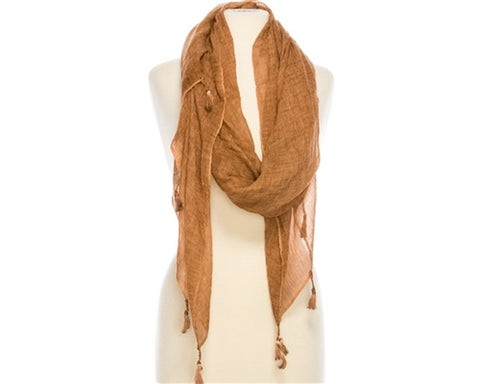 A809-STONEWASHED TASSEL COTTON SCARF - 8 COLORS