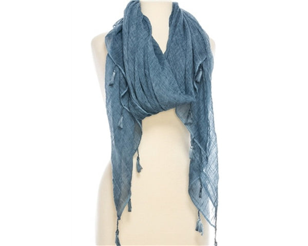 A809-STONEWASHED TASSEL COTTON SCARF - 8 COLORS