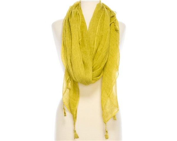 A809-STONEWASHED TASSEL COTTON SCARF - 8 COLORS