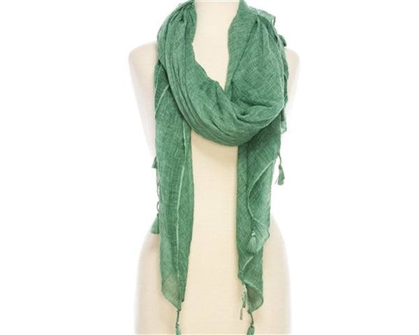 A809-STONEWASHED TASSEL COTTON SCARF - 8 COLORS