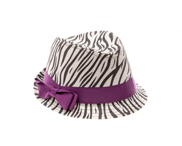 A145-GIRL'S FEDORA HATS - ZEBRA PRINT FEDORA