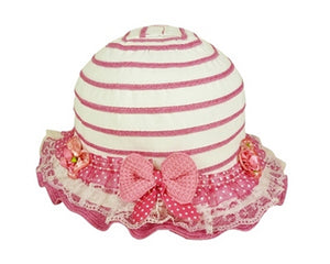 A424-GIRL'S RUFFLED SUN HAT WITH RIBBON LACE