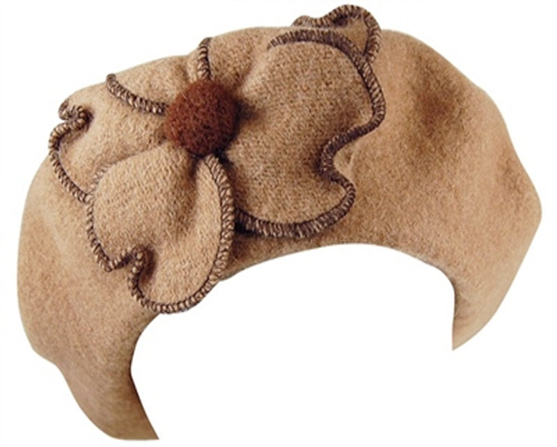 A199-WOOL BERET WITH CONTRAST STITCH FLOWER