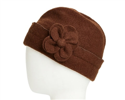 A203-LAMBSWOOL FOLDOVER BEANIE WITH FLOWER