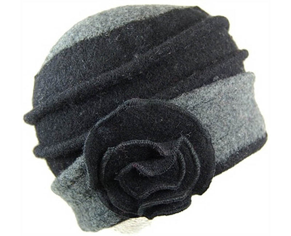 A072-2 TONE LAMBSWOOL BEANIE WITH ROSETTE