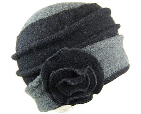 A072-2 TONE LAMBSWOOL BEANIE WITH ROSETTE