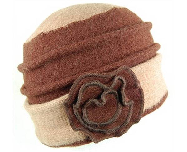 A072-2 TONE LAMBSWOOL BEANIE WITH ROSETTE