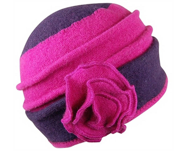 A072-2 TONE LAMBSWOOL BEANIE WITH ROSETTE