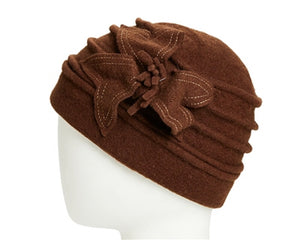 A440-LAMBSWOOL PILLBOX HAT WITH FANCY FLOWER