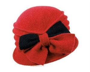 A436-RED WOOL CLOCHE WITH 2-TONE BOW