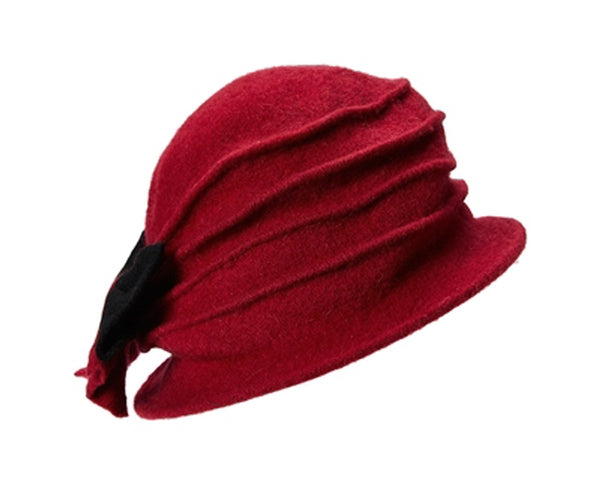 A436-RED WOOL CLOCHE WITH 2-TONE BOW