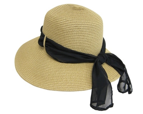 A349-LAMPSHADE SUN HAT W/ SASH