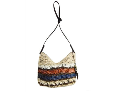 A923-COLORFUL STRIPES CROCHET STRAW PURSE