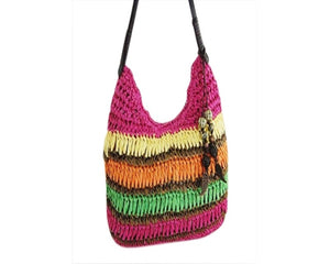 A923-COLORFUL STRIPES CROCHET STRAW PURSE