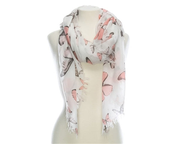 A844-BUTTERFLY COTTON SCARF W/ HAND-PULLED FRINGE