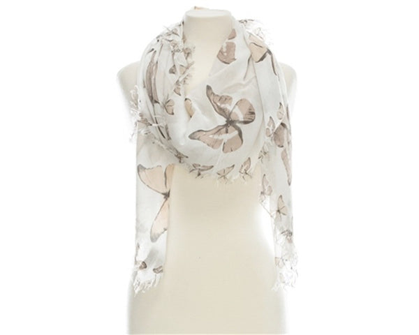 A844-BUTTERFLY COTTON SCARF W/ HAND-PULLED FRINGE