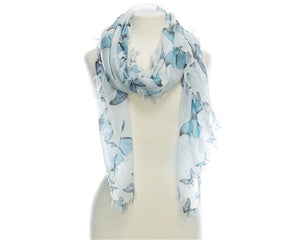 A844-BUTTERFLY COTTON SCARF W/ HAND-PULLED FRINGE