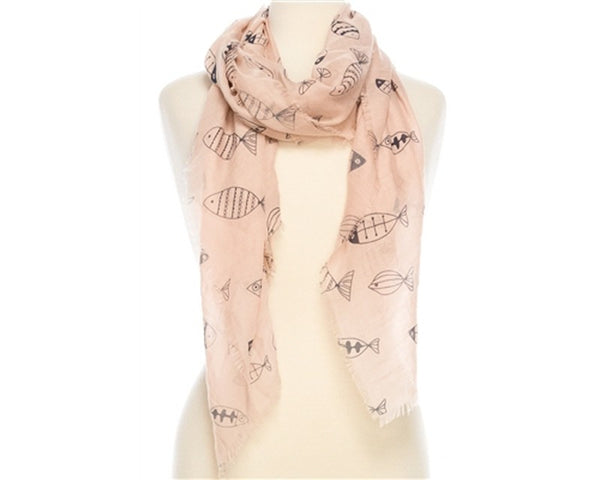 A813-FISH DOODLES COTTON SCARF