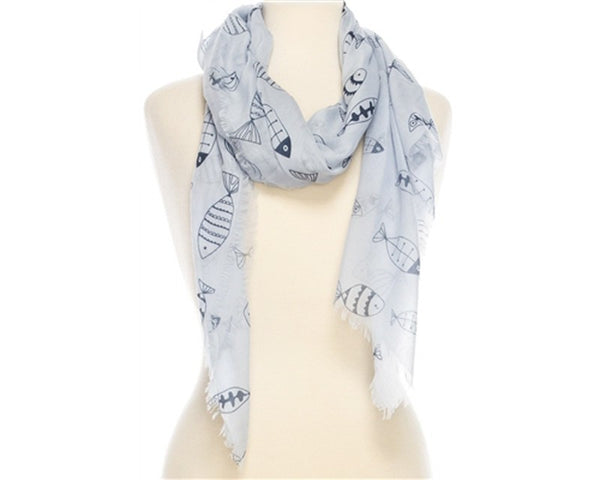 A813-FISH DOODLES COTTON SCARF