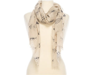 A813-FISH DOODLES COTTON SCARF