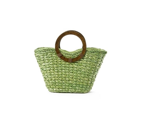 A912-CORNHUSK HANDBAG WITH WOOD HANDLES