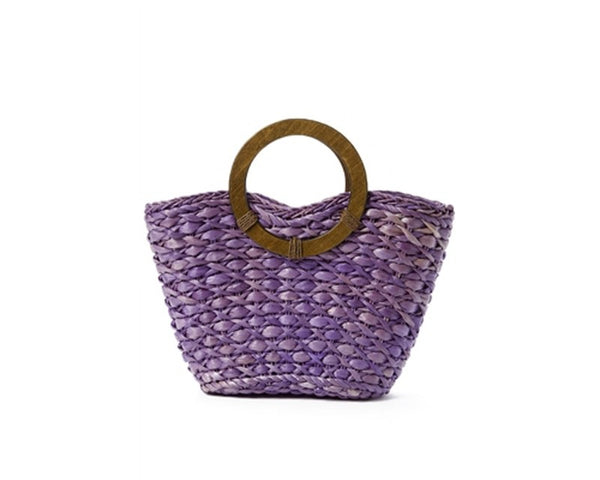 A912-CORNHUSK HANDBAG WITH WOOD HANDLES