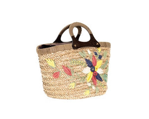 A914-SEAGRASS HANDBAG WITH FLOWER EMBROIDERY