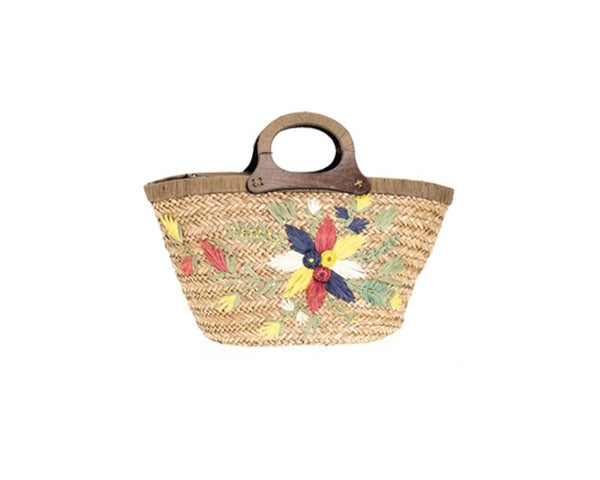 A914-SEAGRASS HANDBAG WITH FLOWER EMBROIDERY