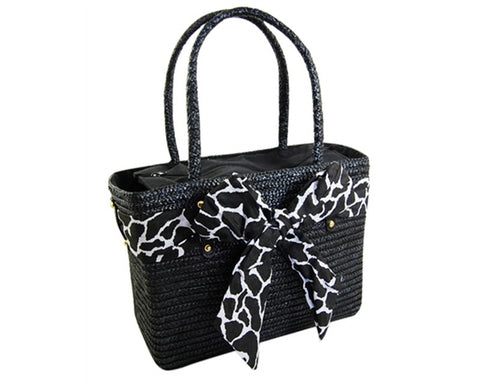 A930-STRAW HANDBAG WITH ANIMAL PRINT SASH