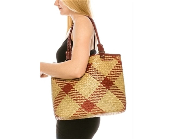 A917-2 TONE SEAGRASS STRAW HANDBAGS