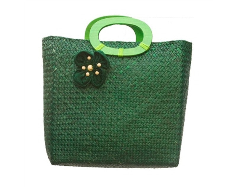 A924-SEAGRASS STRAW BAGS - PURSE W FABRIC FLOWER