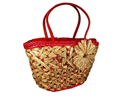 A911-WOVEN PREMIUM STRAW HANDBAG W/ RAFFIA FLOWER