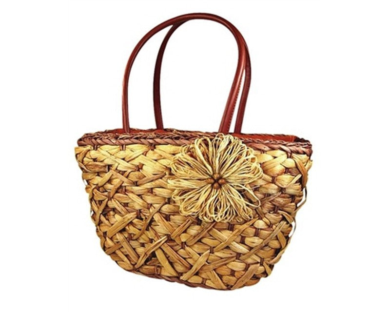 A911-WOVEN PREMIUM STRAW HANDBAG W/ RAFFIA FLOWER