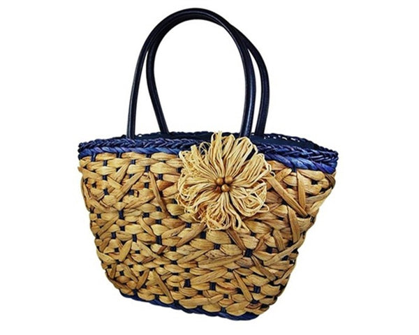 A911-WOVEN PREMIUM STRAW HANDBAG W/ RAFFIA FLOWER