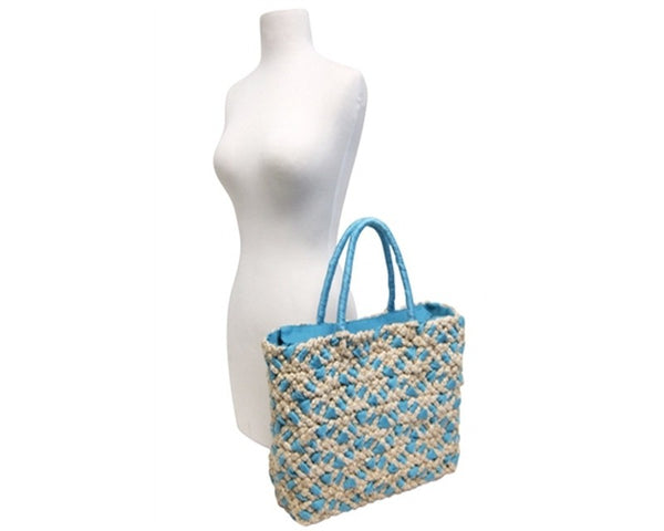 A898-WOVEN CORNHUSK & RIBBON HANDBAG