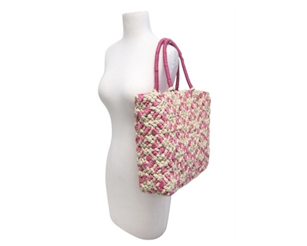 A898-WOVEN CORNHUSK & RIBBON HANDBAG