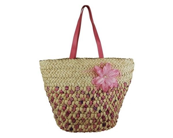 A909-WOVEN RIBBON & CORNHUSK TOTE BAG